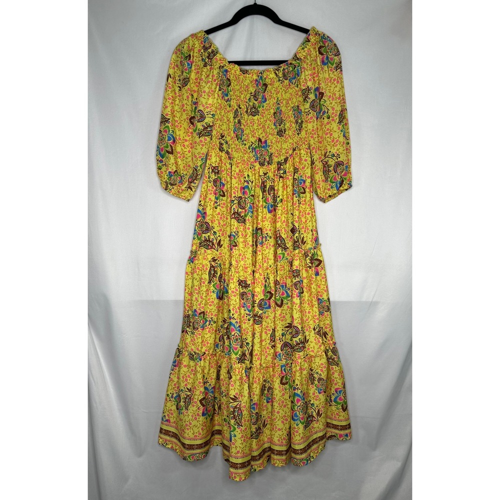 Me 2 Magic Womens Yellow Floral Smocked Tiered Boho Maxi Dress XL New